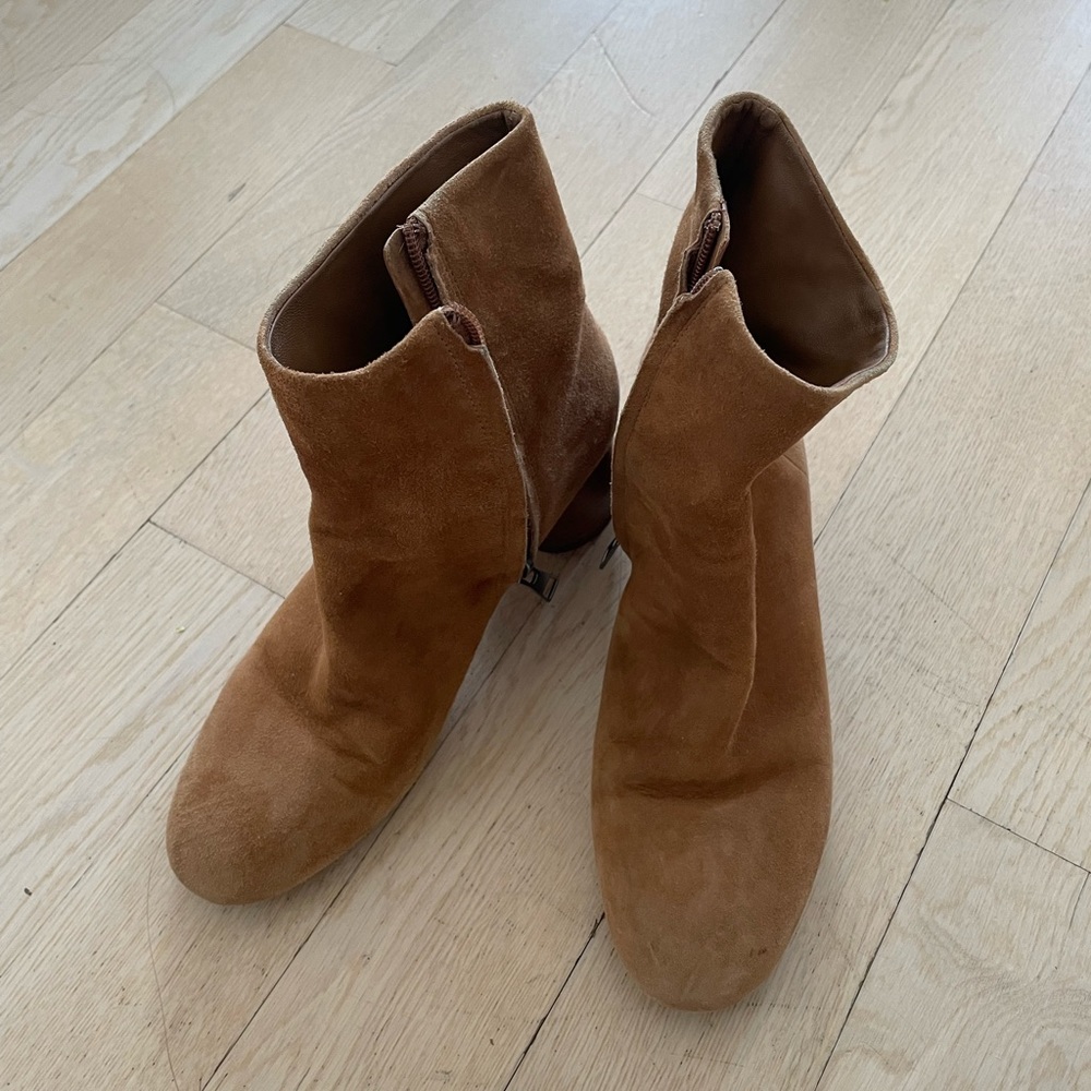 Vince Tan Suede Heeled Booties